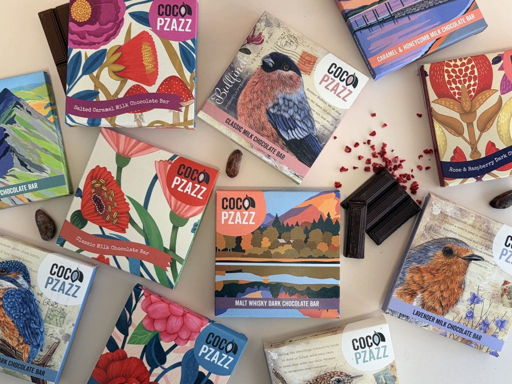 Beautiful selection of artisan chocolate bars from Coco Pzazz